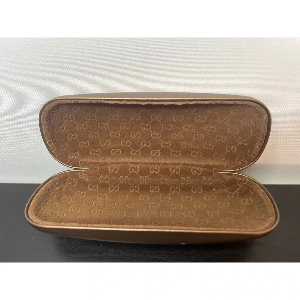 Gucci Sunglasses Case Bronze Metallic Hard Shell GG Monogram Lining